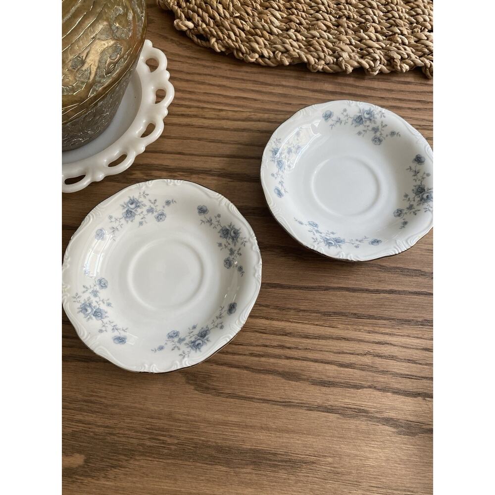 Johann Haviland Bavaria Germany Blue Garland Fine China Saucers (2)